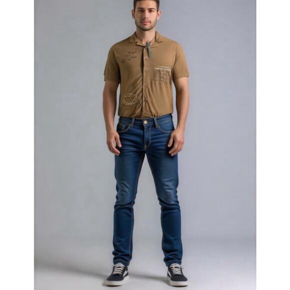 Vox Populi Brown Embroidered Shirt Sleeve Button Up Size M - Picture 1 of 10